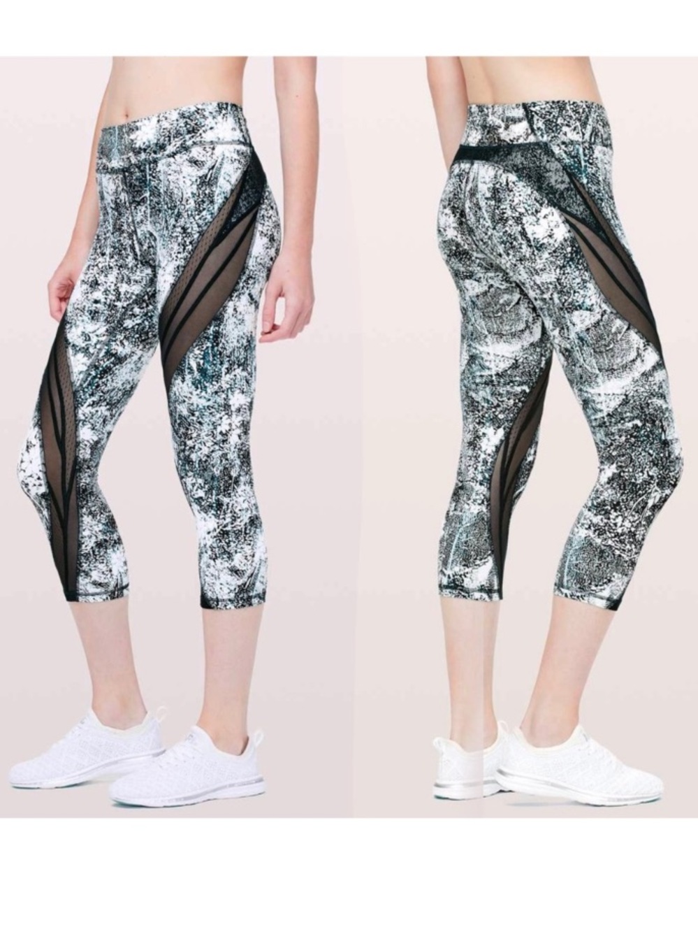 Lululemon Never Still Crop 21" Legging Size 2 Wildwood White Nocturnal Teal Blue